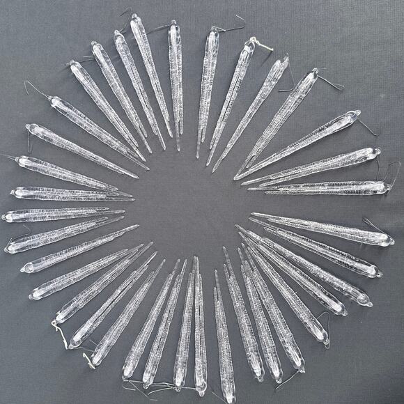 40 VTG Clear Plastic Icicle Ornaments 3 Prong 6” Christmas Winter Holiday Retro - Picture 4 of 16